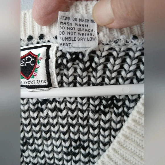 Vintage Paris Sports Club button down cardigan sweater black white pink Small - Picture 3 of 8